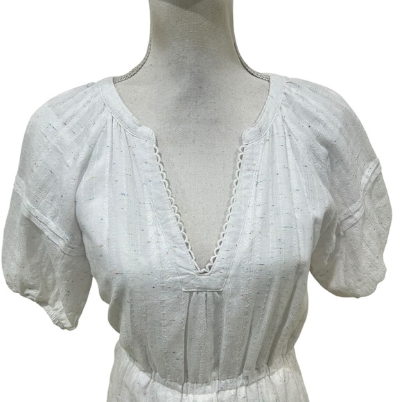 Betsey Johnson White Tiered V-Neck Midi Dress with Puff Sleeves size small - Picture 4 of 11